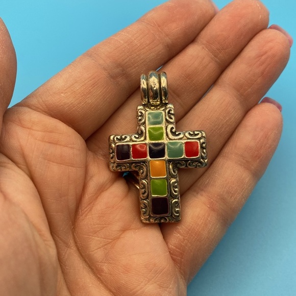 Vintage Sterling Silver Cross Multi-stone Pendant - Picture 7 of 7